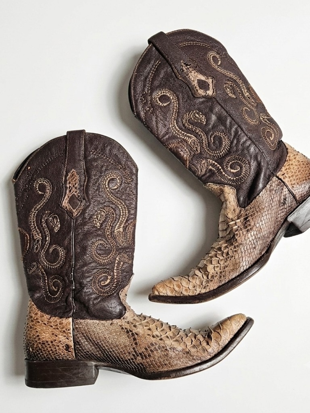 Cuadra Genuine Python Leather Western Cowboy Boots Brown Men 9.5
